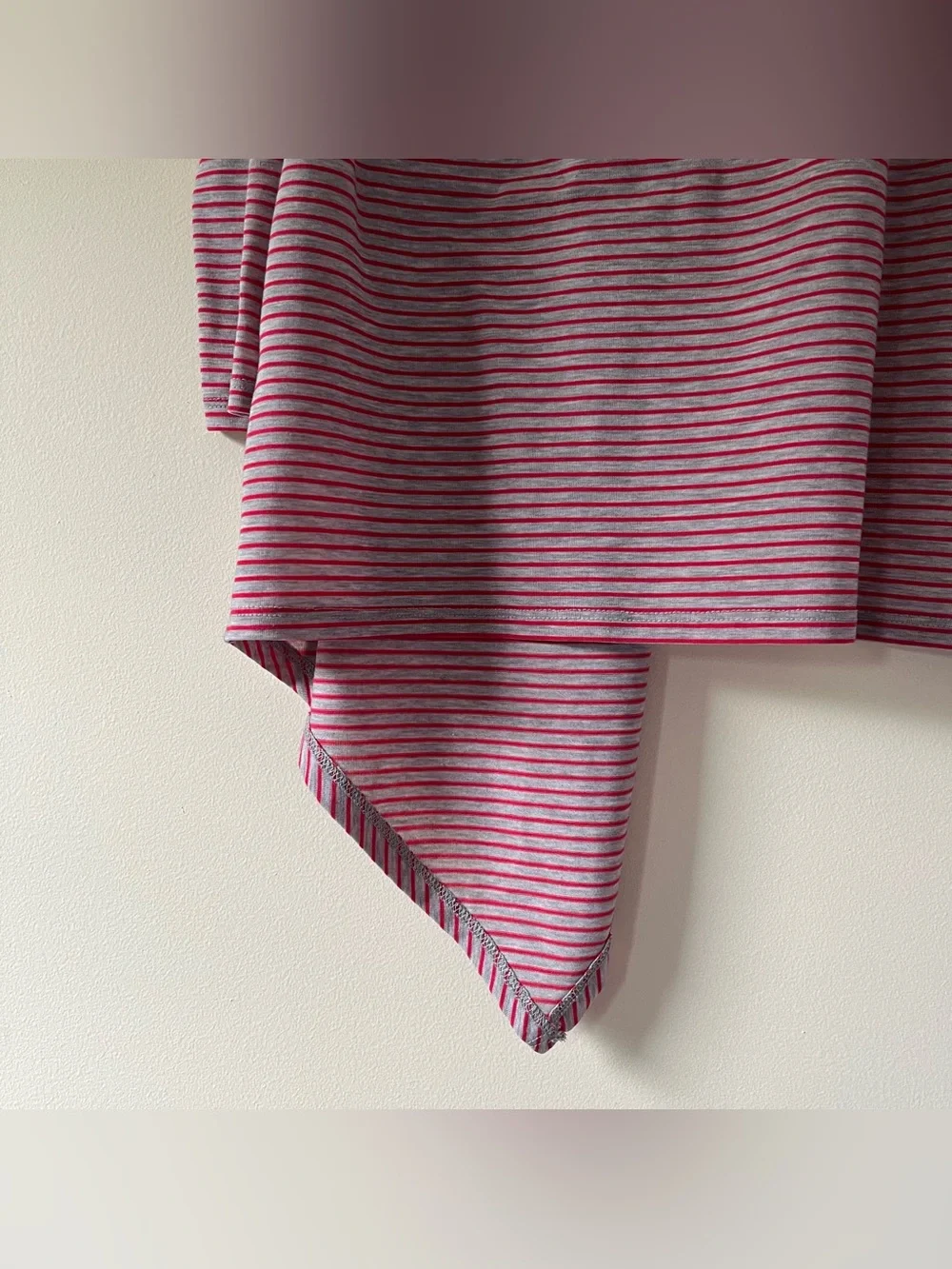 L.L. Bean Red & Gray Striped Open-Front Draped Cardigan